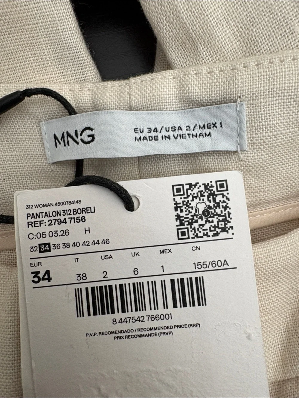 Mango Natural/Cream Linen-Blend Trousers